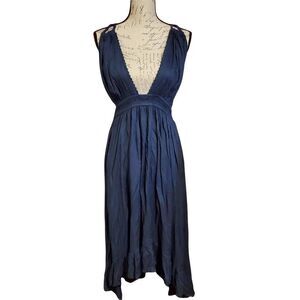 Raviya Ladies Indigo Deep V Neck Open Back Dress - Size Large